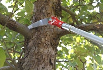 FenWi Teleskop Profi Astsäge mit gebogener Baumsäge incl. Zug-Haken & 8m Alu-Teleskopstange in verstärkter Ausführung (bis 10,5m Höhe) - ideal als Hochentaster - 