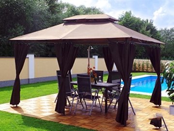 Garten Pavillon 3x4m, Groten Luxus Hochwertiges Wasserdicht Polyester Gartenzelt mit 6 Vorhängen für Party und Oktoberfest Farbwahl (Braun) -