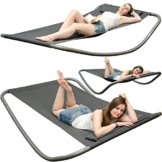 Gartenliege XXL Wippliege Sonnenliege in Grau | Extra groß ca. 200x130x32 cm | robustes Metallgestell | formstabile Bespannung | moderne Relaxliege mit Kopfkissen | Für Innen und Außenbereich -