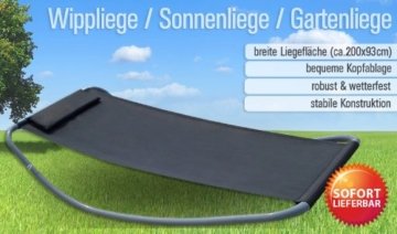 Gartenliege XXL Wippliege Sonnenliege in Grau | Extra groß ca. 200x130x32 cm | robustes Metallgestell | formstabile Bespannung | moderne Relaxliege mit Kopfkissen | Für Innen und Außenbereich - 