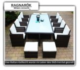 Gartenmöbel PolyRattan Essgruppe Tisch mit 8 Stühlen & 4 Hocker DEUTSCHE MARKE -- EIGNENE PRODUKTION Garten Möbel incl. Glas und Sitzkissen Ragnarök-Möbeldesign braun -