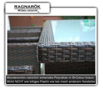 Gartenmöbel PolyRattan Essgruppe Tisch mit 8 Stühlen & 4 Hocker DEUTSCHE MARKE -- EIGNENE PRODUKTION Garten Möbel incl. Glas und Sitzkissen Ragnarök-Möbeldesign braun - 