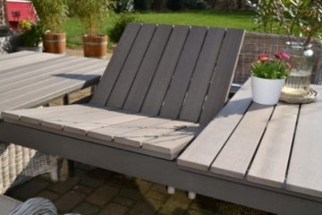 Gartenmöbel Set Como-6 Tisch ausziehbar Holzdekor mit 6 Sessel Rattan Polyrattan Geflecht - 