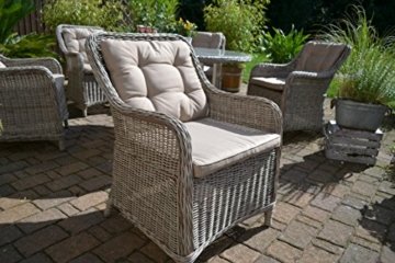 Gartenmöbel Set Como-6 Tisch ausziehbar Holzdekor mit 6 Sessel Rattan Polyrattan Geflecht - 