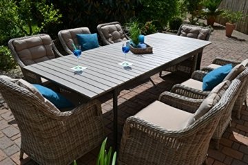 Gartenmöbel Set Como"XL"-8 Tisch ausziehbar (205/260) Holzdekor mit 8 Sessel Rattan Polyrattan Geflecht -