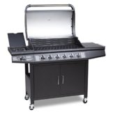 Gasgrill Sechs Edelstahl Brenner BBQ GRILLWAGEN Edelstahl Brenner Gas Grill + Seitenkocher GRILL NEU (Schwarz) -
