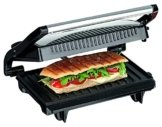 GOURMETmaxx 09898  Turbo-Kontaktgrill / Panini-Maker kompakt | Für Fettarmes Grillen |  Antihaftbeschichtung | 700 Watt | Schwarz-Silber -