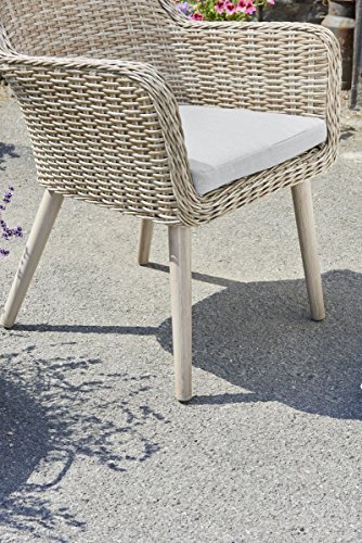greemotion Rattansessel Mallorca im 2er-Set - Loungesessel aus Rattan mit Alu-Beinen in Holz-Optik - Rattanstühle braun - Gartensessel aus Polyrattan - Korbsessel mit Auflage in Grau, Indoor & Outdoor - 