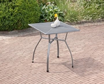 greemotion Tisch Toulouse 416395, ca. 70 x 70 x 72 cm, Gartentisch für Innen- und Außenbereich, Gs-zertifiziert, Kaffeetisch mit wetterfester Kunststoffummantelung, durch die gelöcherte Tischplatte läuft Regenwasser gut ab, Eisentisch mit Niveauregulierung zur Ausbesserung von Bodenunebenheiten - 