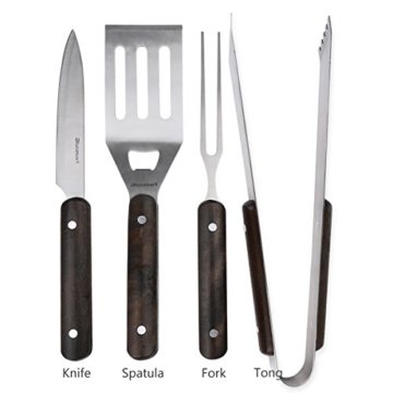 Grillbesteck Set, Edelstahl mit Tragetasche, 1 Jahr Garantie (4-teilig) - 