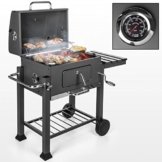 Grillwagen XXL Mobiler Holzkohlegrill mit Belüftung 117 x 56 x 118,5 cm Rauchfreier BBQ Grill Holzkohle Smoker mit Grillthermometer -