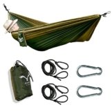 HAWK Outdoor Ultra-light Reise-Hängematte aus Fallschirm-Seide 200kg Traglast Set mit Befestigung - 2 Karabiner und 2 Seile - Reise, Camping, Garten, Trekking, Strand, Travel-Hammock -