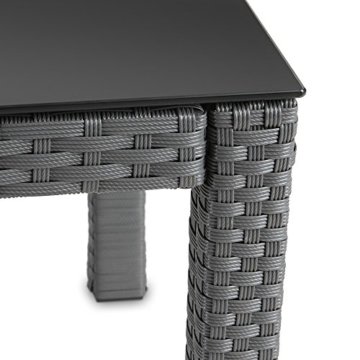 Hochwertiger Polyrattan Tisch Teetisch Beistelltisch für den Garten mit Glas (Farbwahl) - 