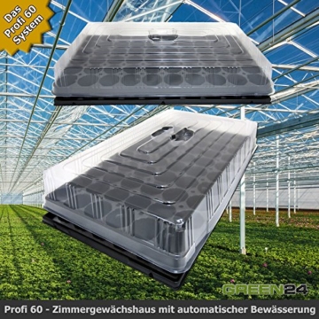 Hydroponik 60 Zimmer-Gewächshaus Profi XL mit automatischer Bewässerung für die Anzucht - GREEN24 Zimmer Treibhaus mit Wanne + Kapillarsystem + Topfplatte + Haube - 
