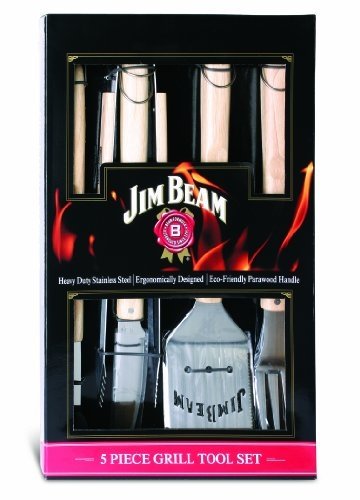 Jim Beam Grillbesteck mit Holzgrifffläche im Geschenkset, 5 tlg. -