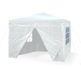 JOM 127134 Gartenpavillon 3 x 3 m, Durchmesser 24/18 mm, inklusive 4 Seitenwände, 3x Fenster, 1x Tür mit Reisverschluss, Material PE 110G, Metallgestänge beschichtet, Kunststoffverbinder, Wasserdicht, Heringe und Seile, weiß -