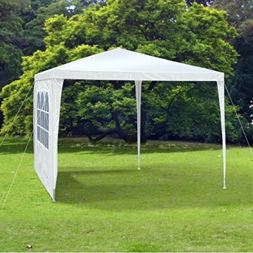 JOM 127134 Gartenpavillon 3 x 3 m, Durchmesser 24/18 mm, inklusive 4 Seitenwände, 3x Fenster, 1x Tür mit Reisverschluss, Material PE 110G, Metallgestänge beschichtet, Kunststoffverbinder, Wasserdicht, Heringe und Seile, weiß - 
