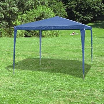 JOM 127135 Gartenpavillon 3 x 3 m, Durchmesser 24/18 mm, inklusive 4 Seitenwände, 3x Fenster, 1x Tür mit Reißverschluss, Material PE 110G, Metallgestänge beschichtet, Kunststoffverbinder, Wasserdicht, Heringe und Seile, blau - 