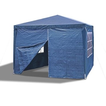 JOM 127135 Gartenpavillon 3 x 3 m, Durchmesser 24/18 mm, inklusive 4 Seitenwände, 3x Fenster, 1x Tür mit Reißverschluss, Material PE 110G, Metallgestänge beschichtet, Kunststoffverbinder, Wasserdicht, Heringe und Seile, blau -