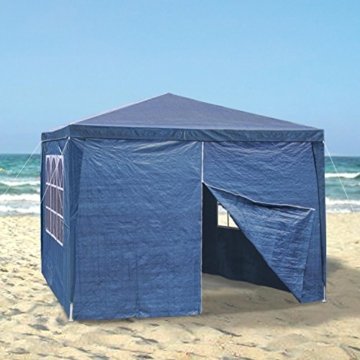 JOM 127135 Gartenpavillon 3 x 3 m, Durchmesser 24/18 mm, inklusive 4 Seitenwände, 3x Fenster, 1x Tür mit Reißverschluss, Material PE 110G, Metallgestänge beschichtet, Kunststoffverbinder, Wasserdicht, Heringe und Seile, blau - 