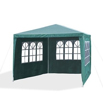 JOM 127137 Gartenpavillon 3 x 3 m, Durchmesser 24/18 mm, inklusive 4 Seitenwände, 3x Fenster, 1x Tür mit Reisverschluss, Material PE 110G, Metallgestänge beschichtet, Kunststoffverbinder, Wasserdicht, Heringe, grün - 