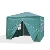 JOM 127137 Gartenpavillon 3 x 3 m, Durchmesser 24/18 mm, inklusive 4 Seitenwände, 3x Fenster, 1x Tür mit Reisverschluss, Material PE 110G, Metallgestänge beschichtet, Kunststoffverbinder, Wasserdicht, Heringe, grün -