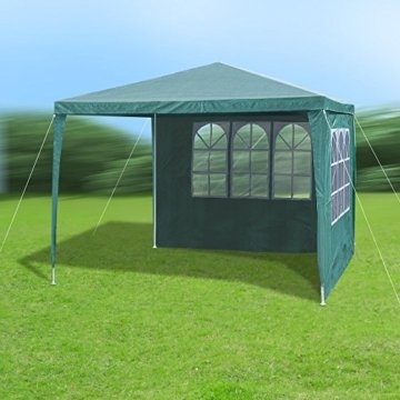 JOM 127137 Gartenpavillon 3 x 3 m, Durchmesser 24/18 mm, inklusive 4 Seitenwände, 3x Fenster, 1x Tür mit Reisverschluss, Material PE 110G, Metallgestänge beschichtet, Kunststoffverbinder, Wasserdicht, Heringe, grün - 