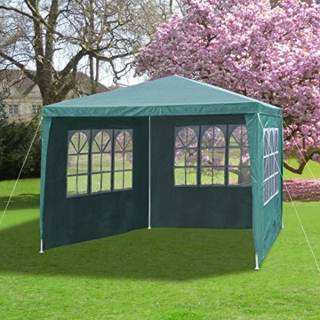 JOM 127137 Gartenpavillon 3 x 3 m, Durchmesser 24/18 mm, inklusive 4 Seitenwände, 3x Fenster, 1x Tür mit Reisverschluss, Material PE 110G, Metallgestänge beschichtet, Kunststoffverbinder, Wasserdicht, Heringe, grün - 