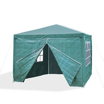 JOM 127137 Gartenpavillon 3 x 3 m, Durchmesser 24/18 mm, inklusive 4 Seitenwände, 3x Fenster, 1x Tür mit Reisverschluss, Material PE 110G, Metallgestänge beschichtet, Kunststoffverbinder, Wasserdicht, Heringe, grün -