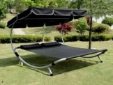 Loywe Sonnenliege Doppelliege mit Dach für 2-Personen LW22Schwarz-New -