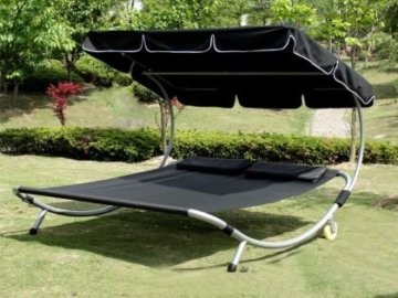 Loywe Sonnenliege Doppelliege mit Dach für 2-Personen LW22Schwarz-New - 
