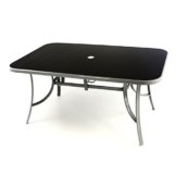 Metall Gartentisch Glasplatte Glas Tisch schwarz 150 cm silbergrau Schirmloch -