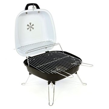 Mini Koffer-Grill Holzkohlegrill für Garten Terrasse Camping Festival Picknick Party BBQ Barbecue ca. 34 x 36 cm Grillfläche weiß - 