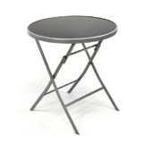 Nexos Bistrotisch mit Glasplatte klappbar Terrassentisch Gartentisch Glastisch schwarz -