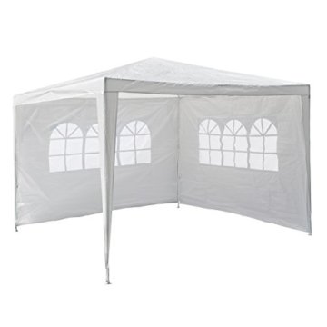 Nexos GM36090 PE-Pavillon Partyzelt mit 2 Seitenteilen für Garten Terrasse Markt Camping Festival als Unterstand und Plane, wasserdicht 3 x 3 m weiß -