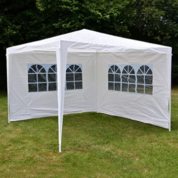 Nexos GM36090 PE-Pavillon Partyzelt mit 2 Seitenteilen für Garten Terrasse Markt Camping Festival als Unterstand und Plane, wasserdicht 3 x 3 m weiß - 