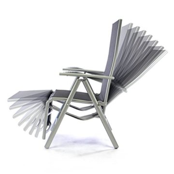 Nexos ZGC34464 Stuhl Liegestuhl Klappstuhl mit Fußstütze für Garten Terrasse, aus Aluminium Textilene, schwarz silber - 