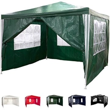 Pavillon 3x3m WASSERDICHT + 4 Seitenteile (3x mit Fenster + 1x mit Reißverschluss), Farbwahl: weiß blau grün rot schwarz, inkl. Heringe + Spannseile -