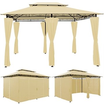 Pavillon Festzelt 4x3m Partyzelt Garten Pavillion Gartenzelt Zelt Gartenpavillon Beige -