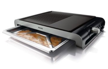 Philips HD4419/20 Tischgrill aus Edelstahl, gerippte & glatte Platte, 2300 Watt, Schwarz - 