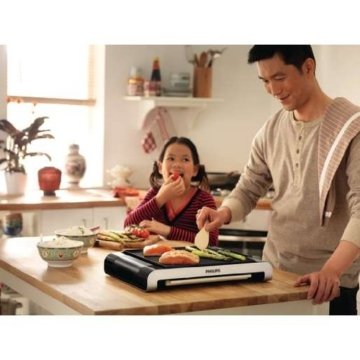 Philips HD4419/20 Tischgrill aus Edelstahl, gerippte & glatte Platte, 2300 Watt, Schwarz - 