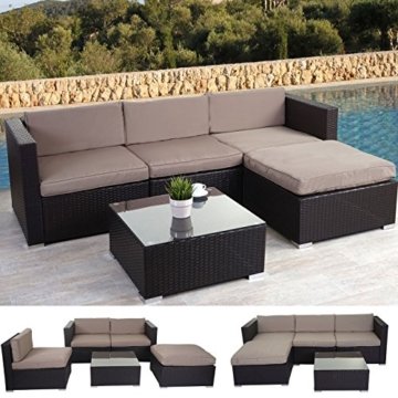 Poly-Rattan-Garnitur Brindisi, Gartengarnitur Sitzgruppe Lounge-Set ~ braun, Kissen beige - 