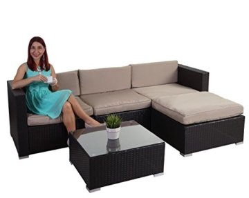 Poly-Rattan-Garnitur Brindisi, Gartengarnitur Sitzgruppe Lounge-Set ~ braun, Kissen beige - 