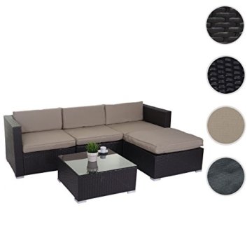 Poly-Rattan-Garnitur Brindisi, Gartengarnitur Sitzgruppe Lounge-Set ~ braun, Kissen beige -