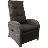 Poly Rattan Gartensessel Rattanstuhl Rattansessel Relaxsessel Fernsehsessel Loungesessel mit Fußteil stufenlos verstellbar Grau meliert + Auflage Schwarz Rattanmöbel Terrassenmöbel Balkonmöbel Gartenmöbel -