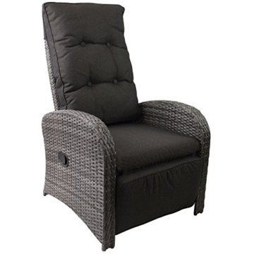 Poly Rattan Gartensessel Rattanstuhl Rattansessel Relaxsessel Fernsehsessel Loungesessel mit Fußteil stufenlos verstellbar Grau meliert + Auflage Schwarz Rattanmöbel Terrassenmöbel Balkonmöbel Gartenmöbel -
