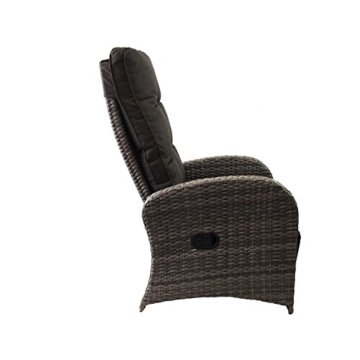 Poly Rattan Gartensessel Rattanstuhl Rattansessel Relaxsessel Fernsehsessel Loungesessel mit Fußteil stufenlos verstellbar Grau meliert + Auflage Schwarz Rattanmöbel Terrassenmöbel Balkonmöbel Gartenmöbel - 