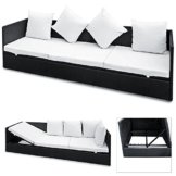 Polyrattan Liege mit Rückenlehne schwarz 7cm dicke Sitzauflagen verstellbarer Liegefläche -