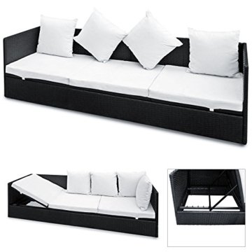 Polyrattan Liege mit Rückenlehne schwarz 7cm dicke Sitzauflagen verstellbarer Liegefläche -