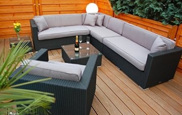PolyRattan Lounge DEUTSCHE MARKE -- EIGNENE PRODUKTION -- 7 Jahre GARANTIE Garten Möbel incl. Glas und Polster Ragnarök-Möbeldesign (schwarz) Gartenmöbel - 